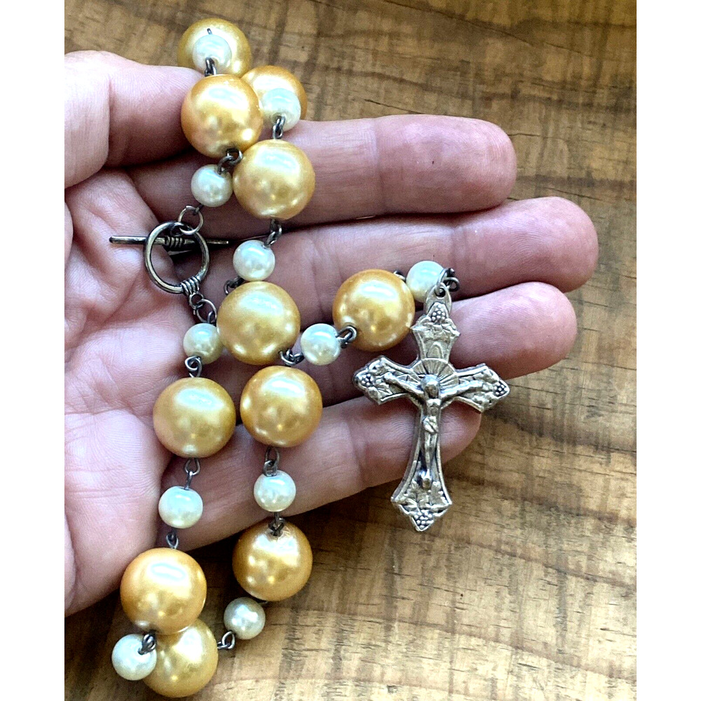 Rosary Catholic Italy Jesus Vintage Large Bead Mod Hip Hand Held HTF One Decade